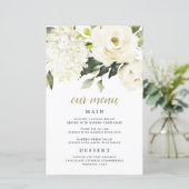 Hydrangea Elegante White Gold Wedding Menu Cards (Stehend Vorderseite)