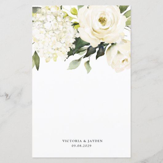 Hydrangea Elegante White Gold Wedding Menu Cards (Rückseite)