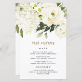 Hydrangea Elegante White Gold Wedding Menu Cards (Vorne/Hinten)