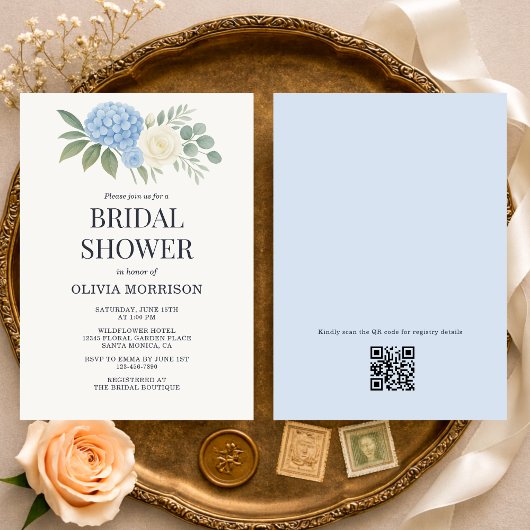Hydrangea Eucalyptus QR Code Bridal Shower Einladung