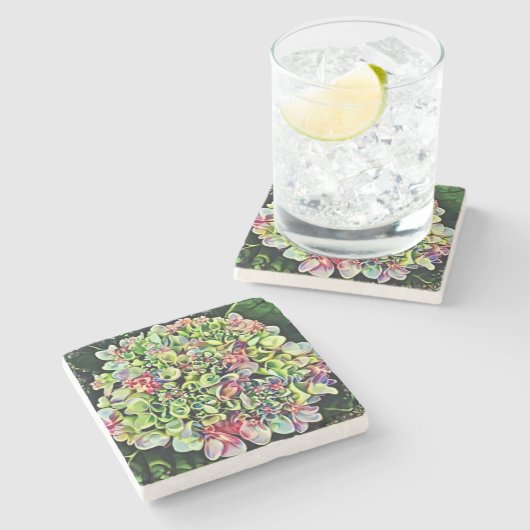 Hydrangea-Fantasie-Kunst-Marmor-Untersetzer Steinuntersetzer (Seitenansicht)