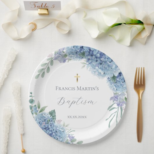Hydrangea floral  Baptism Pappteller (Hochzeit)