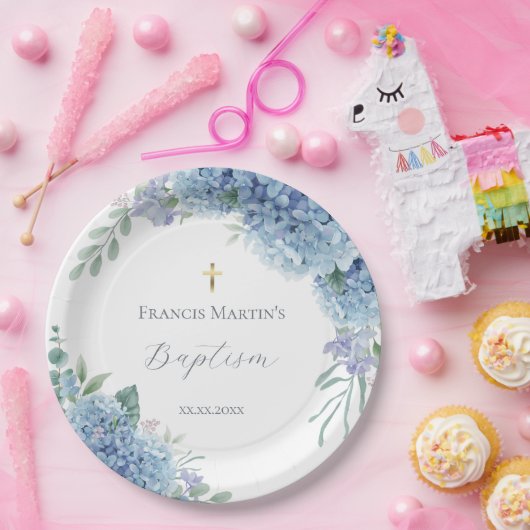 Hydrangea floral  Baptism Pappteller (Party)