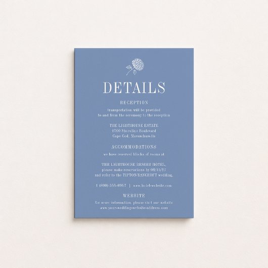 HYDRANGEA Floral Blue Wedding Details Card Einladung