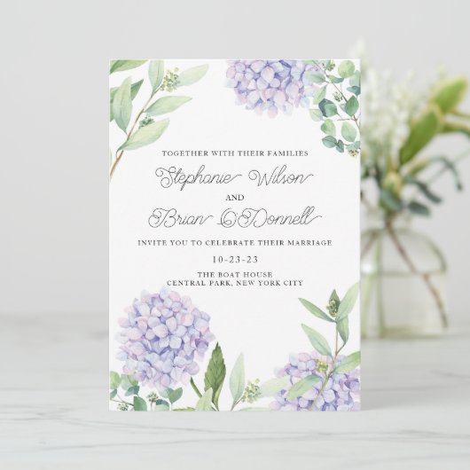 Hydrangea Floral Bouquet Hochzeitseinladung Einladung (Stehend Vorderseite)