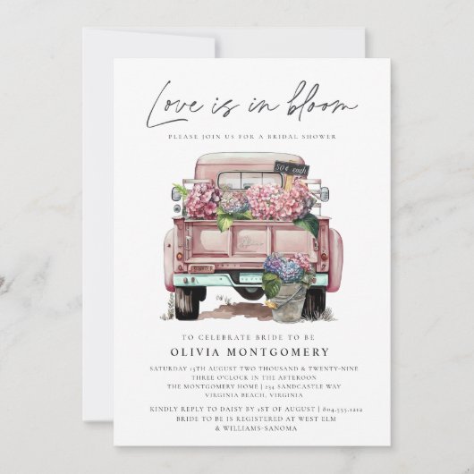 Hydrangea Floral Brautparty Einladung (Vorderseite)