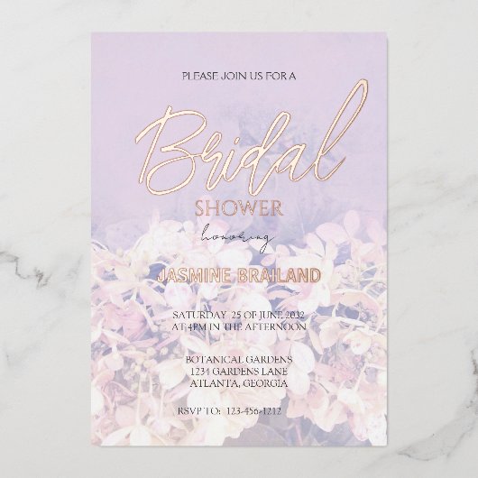 Hydrangea Floral Brautparty Folieneinladung (Vorderseite)