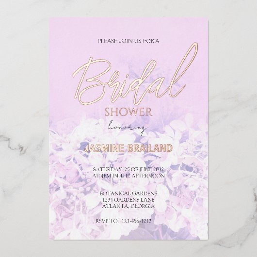 Hydrangea Floral Brautparty Folieneinladung (Vorderseite)