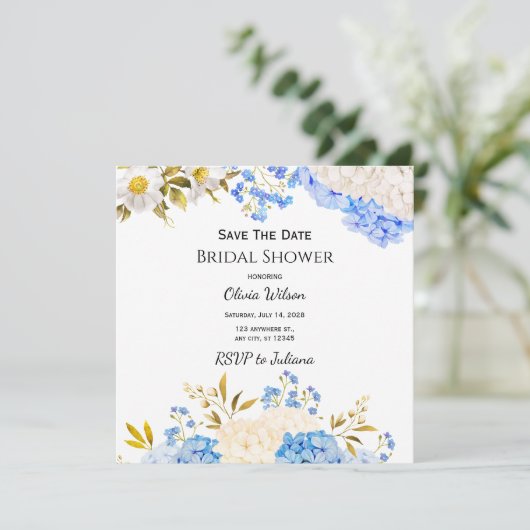 Hydrangea Floral Brautparty Save the Date (Stehend Vorderseite)