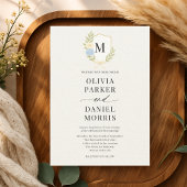 Hydrangea Floral Crest Monogram Wedding Einladung