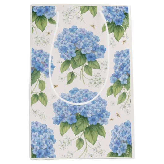 Hydrangea Floral Gift Bag | Elegant Blue Botanical Mittlere Geschenktüte (Vorderseite)