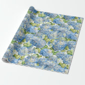 Hydrangea Floral Klassisches Blaues Muster Geschenkpapier (Ungerollt)