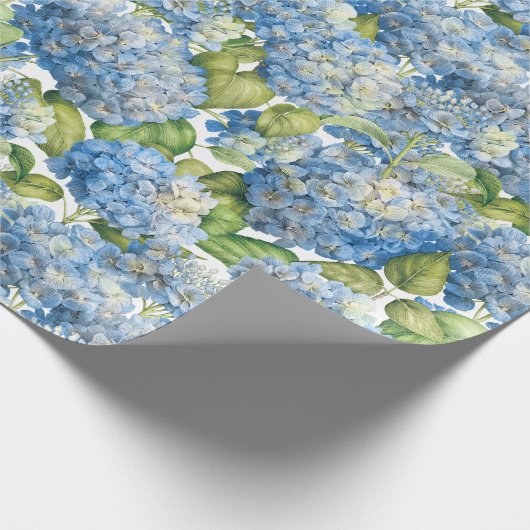 Hydrangea Floral Klassisches Blaues Muster Geschenkpapier (Ecke)