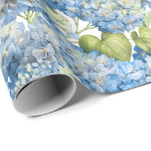 Hydrangea Floral Klassisches Blaues Muster Geschenkpapier (Rolleneckpunkt)