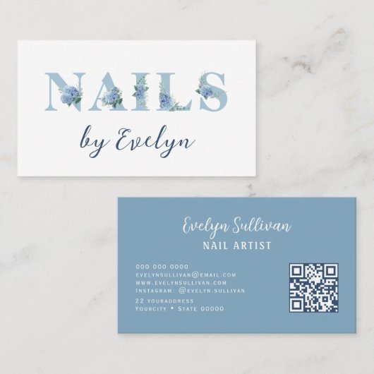 Hydrangea Floral Letters Nails Business Card Visitenkarte (Vorne/Hinten)