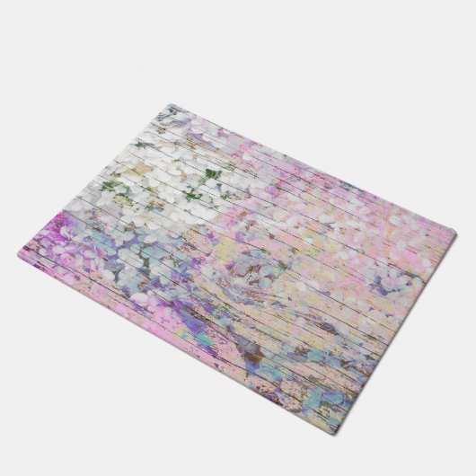 Hydrangea Floral Pink Land Vintages Holz Fußmatte (Schrägansicht)