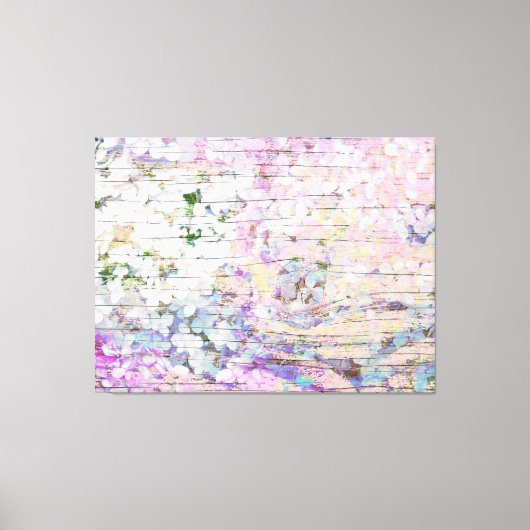 Hydrangea Floral Pink Land Vintages Holz Leinwanddruck (Vorderseite)
