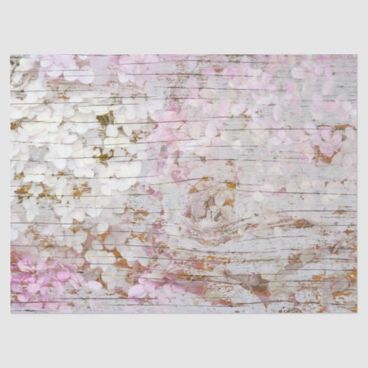 Hydrangea Floral Pink Weißgraues Vintages Holz Seidenpapier (Vorderseite)