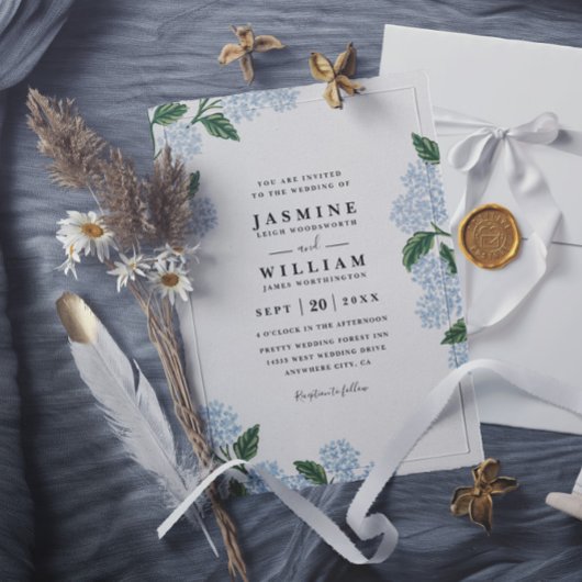 Hydrangea Floral Rustic Elegant QR Code Wedding Einladung