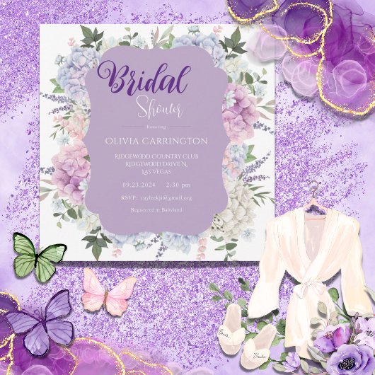 Hydrangea Floral Wasserfarbe Elegantes Brautparty Einladung