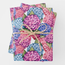 Hydrangea Floral Watercolor Blau Pink Geschenkpapier Set