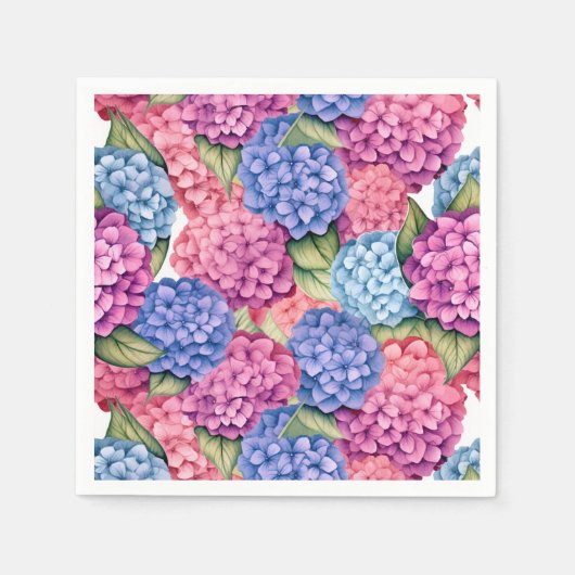 Hydrangea Floral Watercolor Blau Pink Serviette (Vorderseite)