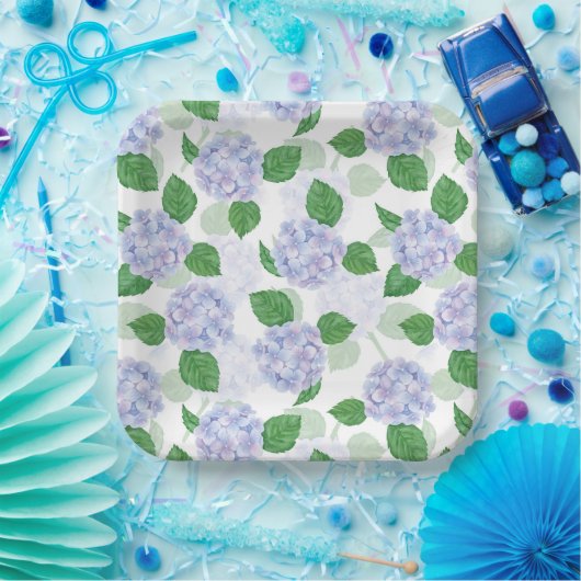 Hydrangea Floral Watercolor Blue Party Pappteller (Party)