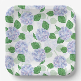 Hydrangea Floral Watercolor Blue Party Pappteller