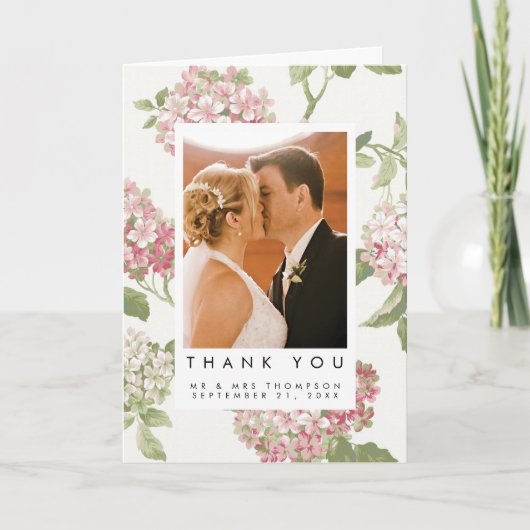 hydrangea floral wedding thank you photo card dankeskarte (Vorderseite)