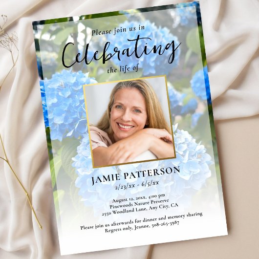 Hydrangea Flower Life Celebration Photo Funeral  Einladung