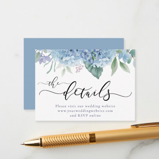 Hydrangea flowers Wedding Website Begleitkarte (Vorderseite/Rückseite Beispiel)
