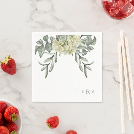 Hydrangea Foliage Monogram Cocktail Napkins Serviette (Beispiel)