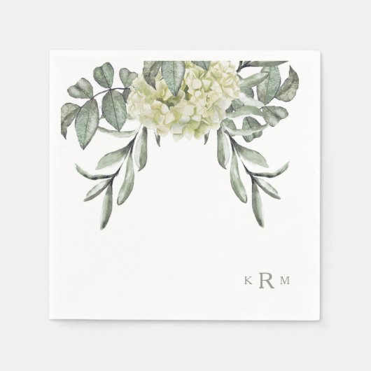 Hydrangea Foliage Monogram Cocktail Napkins Serviette (Vorderseite)