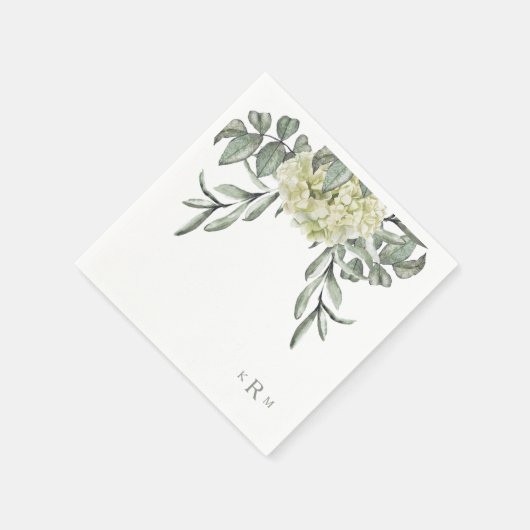 Hydrangea Foliage Monogram Cocktail Napkins Serviette (Ecke)