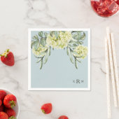 Hydrangea Foliage Monogram Dusty Blue Cocktail Serviette (Beispiel)