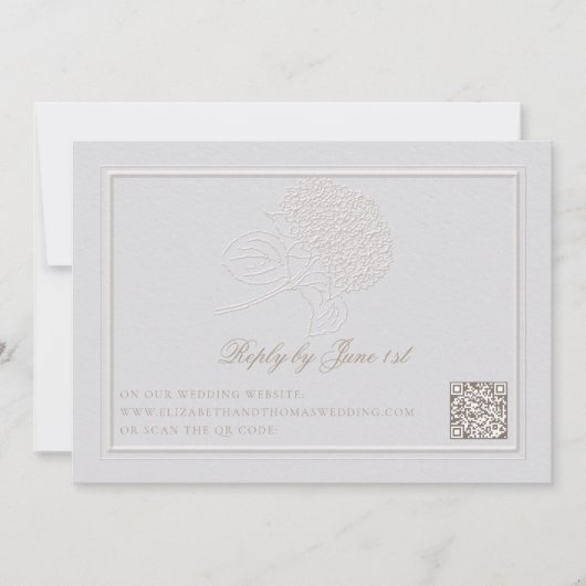Hydrangea Formal Elegant Elfenbein QR Hochzeitreak (Vorderseite)