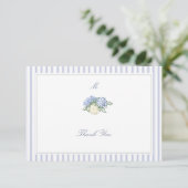 Hydrangea Formal Stripes Coastal Classic Wedding Dankeskarte (Stehend Vorderseite)