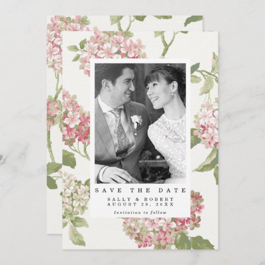 Hydrangea-Foto Hochzeit speichern Sie das Datum Ka Dankeskarte (Vorne/Hinten)