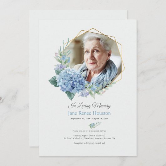 Hydrangea Frame Foto Celebration of Life Einladung (Vorne/Hinten)