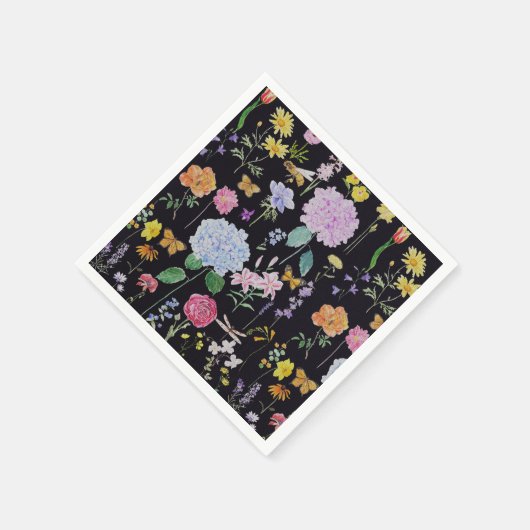 Hydrangea Garden Blume Kollektion schwarz Serviette (Ecke)