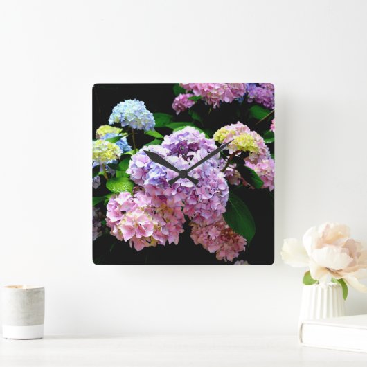 Hydrangea Garden Quadratische Wanduhr (Zuhause)