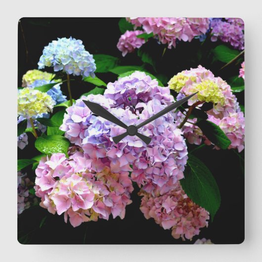 Hydrangea Garden Quadratische Wanduhr (Vorderseite)