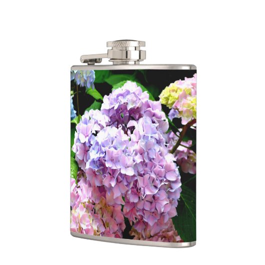 Hydrangea-Garten, rosa, blau, lila Blumen Flachmann (Links)