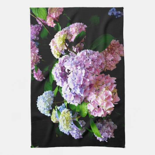Hydrangea-Garten, rosa, blau, lila Blumen Geschirrtuch (Vertikal)