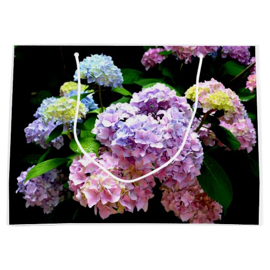 Hydrangea-Garten, rosa, blau, lila Blumen Große Geschenktüte (Vorderseite)