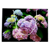 Hydrangea-Garten, rosa, blau, lila Blumen Große Geschenktüte (Rückseite)