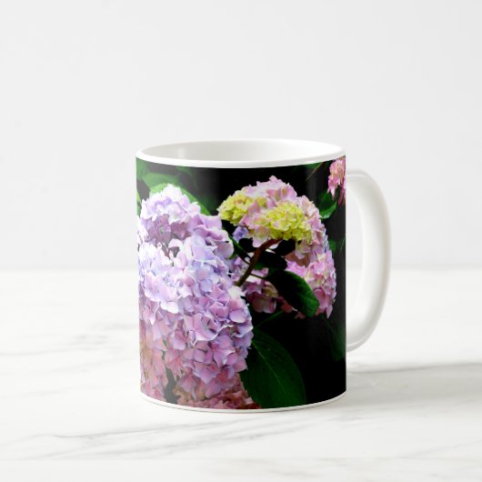 Hydrangea-Garten, rosa, blau, lila Blumen Kaffeetasse (VorderseiteRechts)