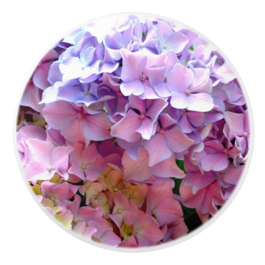 Hydrangea-Garten, rosa, blau, lila Blumen Keramikknauf (Vorderseite)