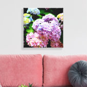 Hydrangea-Garten, rosa, blau, lila Blumen Leinwanddruck (Insitu (Wohnzimmer))