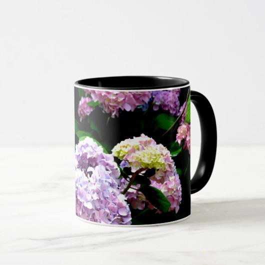 Hydrangea-Garten, rosa, blau, lila Blumen Tasse (VorderseiteRechts)